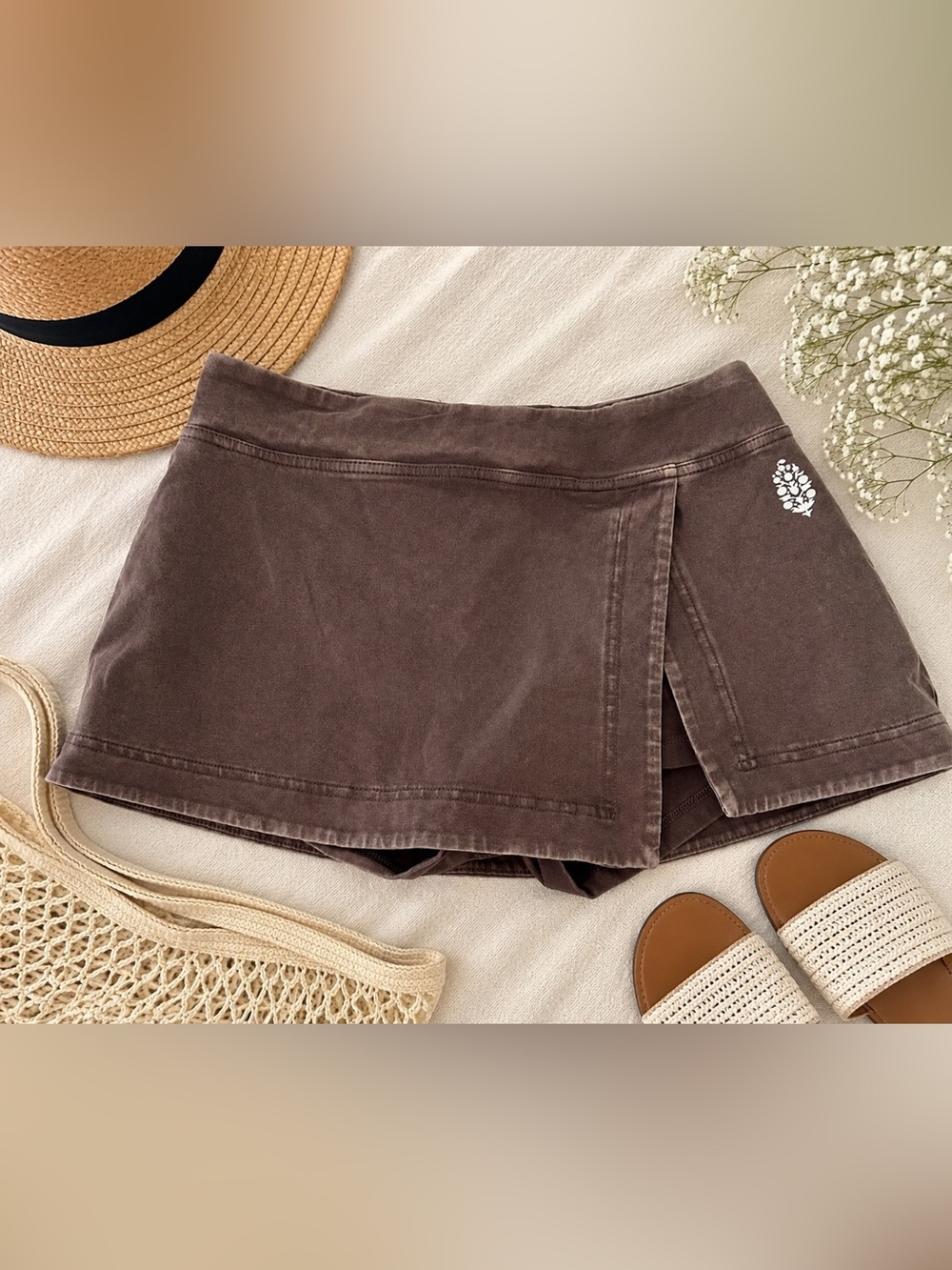 Free People Movement Brown Wrap Skort Athletic Tennis Golf Skirt Shorts Size S